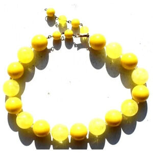Vintag YELLOW MCM Retro Chunky Beaded Choker Cocktail Costume Necklace